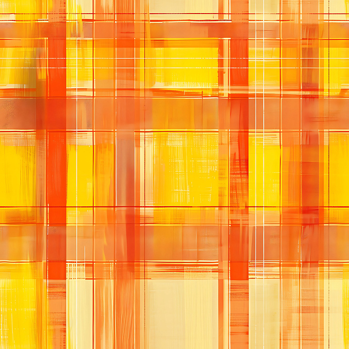 Bright Orange and Yellow Plaid Fabric with Painterly Style seamless PBR texture preview