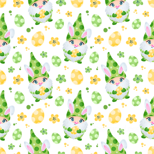 Featuring Cute Easter Gnomes, Polka-Dot Eggs, and Spring Flowers seamless All Easter Digital paper PBR texture