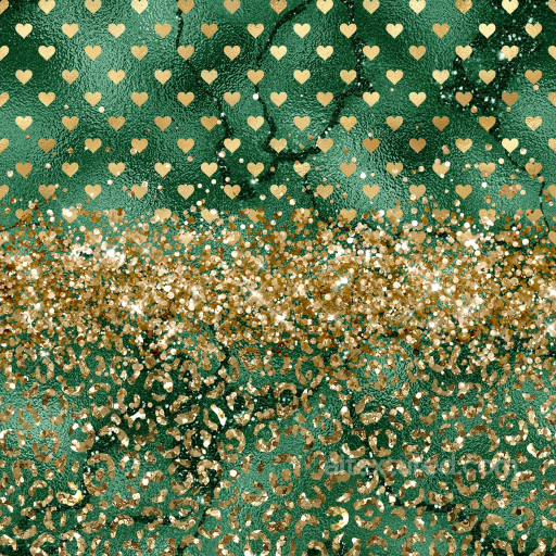 St Patrick Texture of Green Velvet Fabric with Gold Glitter Hearts and Leopard Spots seamless St patrick PBR texture