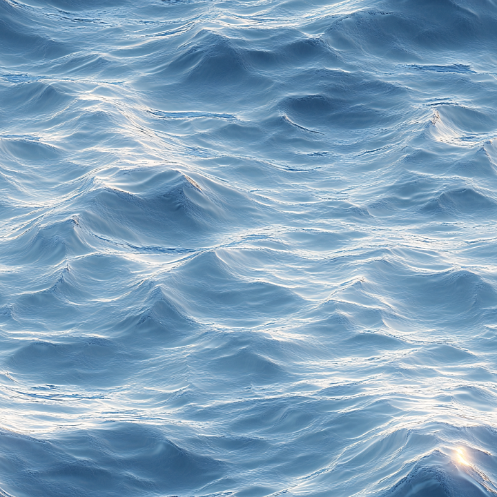 Water of Realistic Ocean Surface with Gentle Waves and Reflective Highl… seamless PBR texture preview