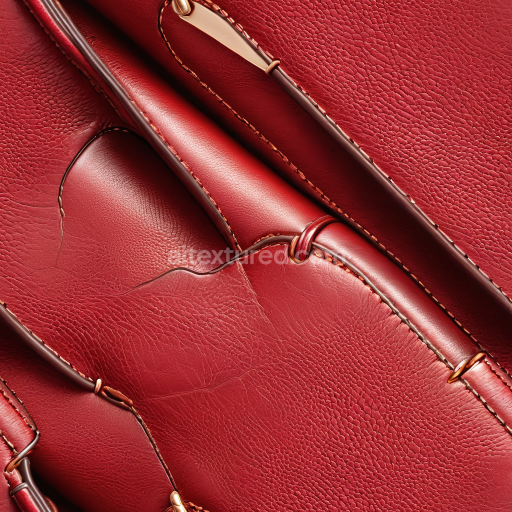 Seamless 3D PBR Red Pebbled Leather Texture Featuring Detailed Stitching and Folded Panels