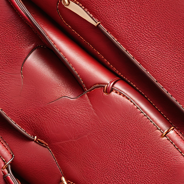 Red Pebbled Leather Featuring Detailed Stitching and Folded Panels seamless PBR texture preview