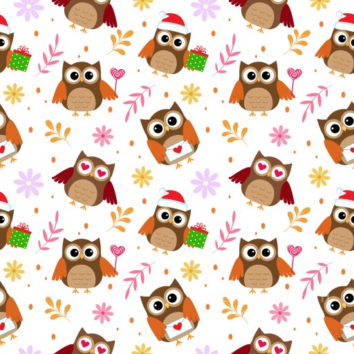Pattern PBR Texture with Playful Owl Motifs and Colorful Floral Accents seamless Pattern Bundle PBR texture