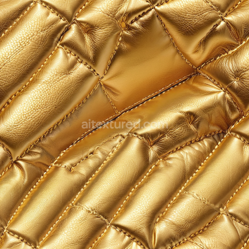 Seamless 3D Quilted Gold Leather PBR Texture with Glossy Finish and Fine Stitching