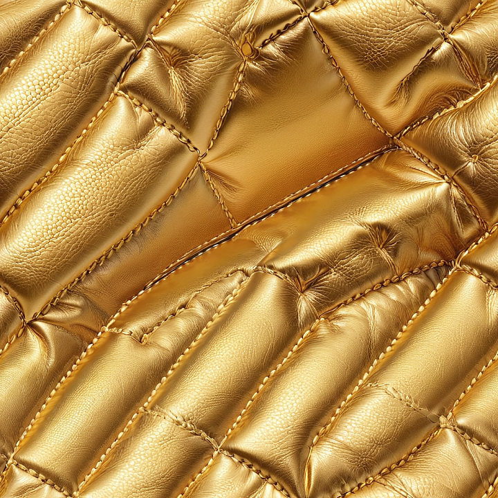 Quilted Gold Leather with Glossy Finish and Fine Stitching seamless PBR texture preview