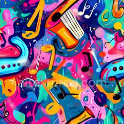 seamless Seamless 3D PBR Texture Featuring Colorful Music-Themed Graffiti Pattern texture 8k free download PBR