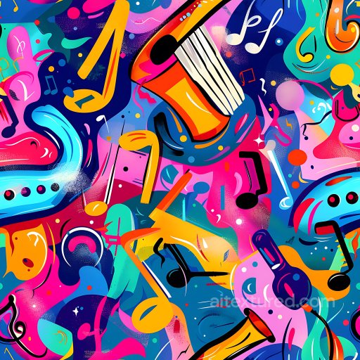 Seamless 3D PBR Texture Featuring Colorful Music-Themed Graffiti Pattern texture preview