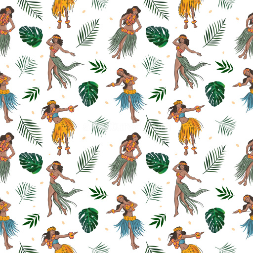 Pattern Bundle - Seamless 3D Pattern PBR Texture of Hawaiian Hula Dancers with Tropical Leaves texture preview