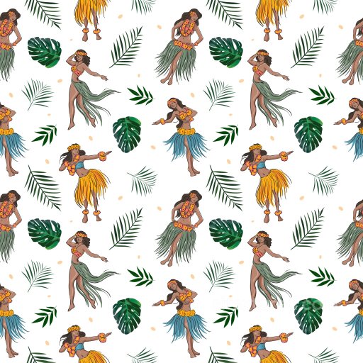 Pattern PBR Texture of Hawaiian Hula Dancers with Tropical Leaves seamless Pattern Bundle PBR texture