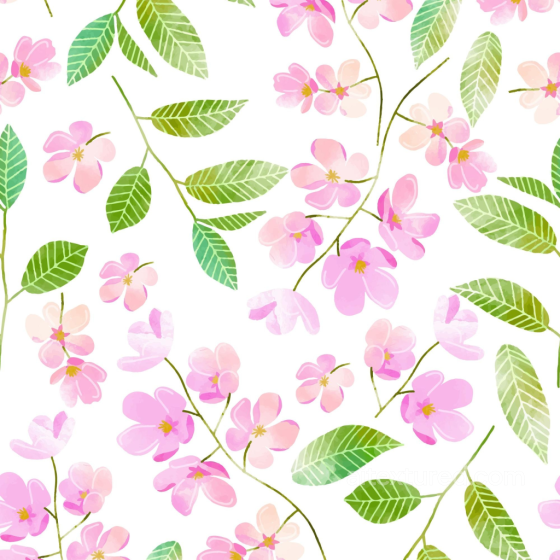 Watercolor Cherry Floral Texture with Pink Blossoms and Green Leaves Watercolor Cherry texture preview