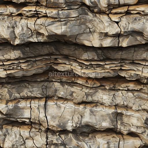 Seamless 3D Layered Sedimentary Cliff Rock PBR Texture with Cracks and Weathered Surfaces