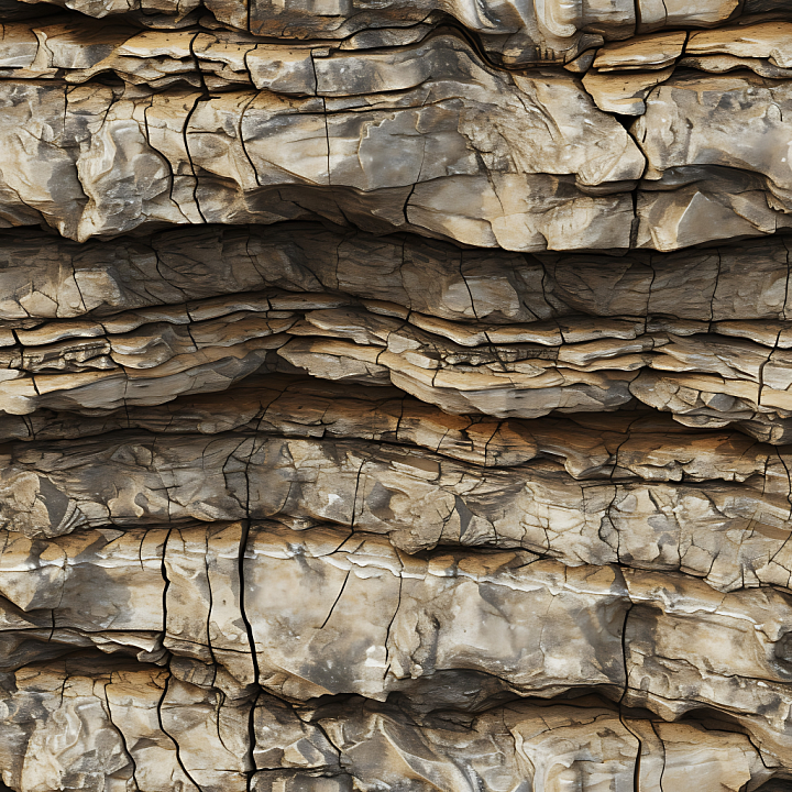 Layered Sedimentary Cliff Rock with Cracks and Weathered Surfaces seamless PBR texture preview