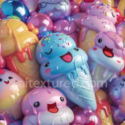 seamless Seamless 3D Inflated PBR Texture of Colorful Cartoon Ice Cream Cones with Glossy Finish texture 8k free download PBR