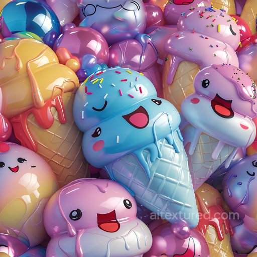Inflated PBR Texture of Colorful Puffy Ice Cream Cones with Sprinkles seamless Inflated PBR texture