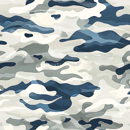 Seamless 3D Arctic Camouflage PBR Texture with Soft Organic Shapes and Cool Blue Tones