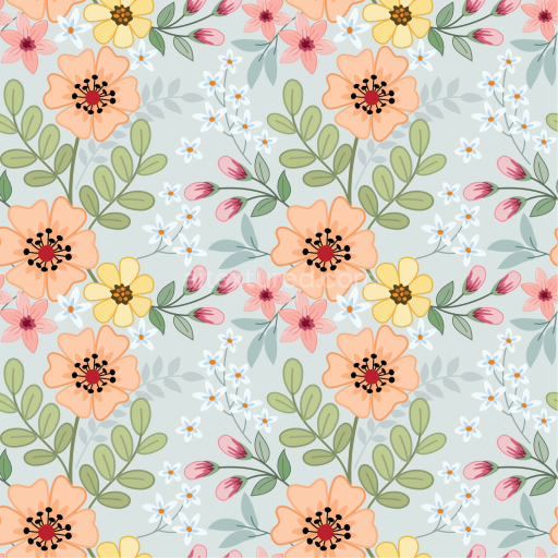 Seamless 3D PBR Floral Pattern Fabric Texture with Soft Pastel Flowers and Leaves