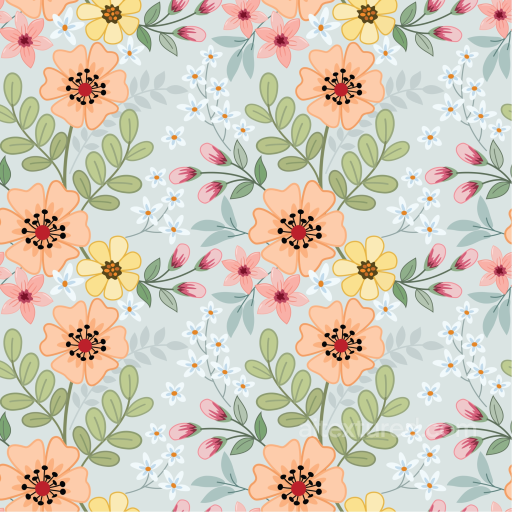 Floral Pattern Fabric Texture with Soft Pastel Flowers and Leaves seamless Floral PBR texture