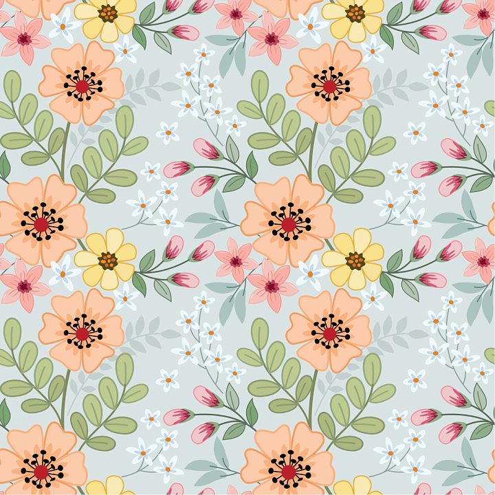 Floral Pattern Fabric with Soft Pastel Flowers and Leaves seamless PBR texture preview