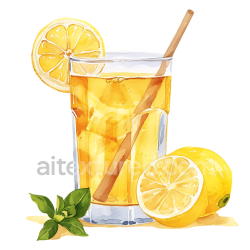 seamless Watercolor Illustration of Glass Lemon and Honey Water for Breakfast texture 8k free download PBR