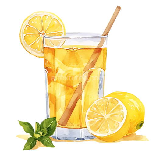 Watercolor Illustration of Glass Lemon and Honey Water for Breakfast