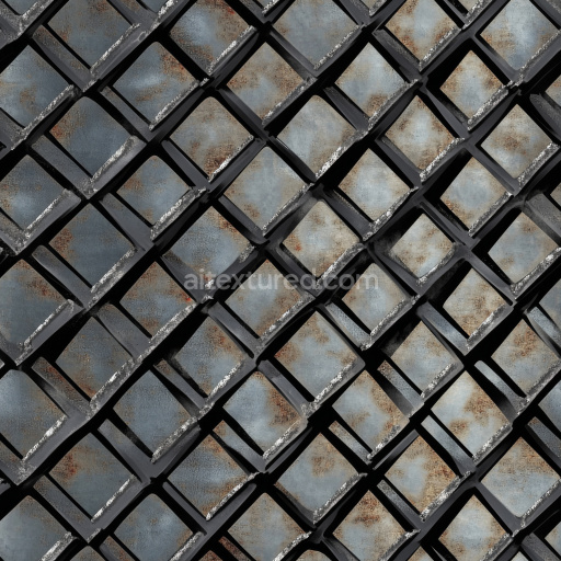 Seamless 3D Rusted Steel Diamond Plate PBR Texture with Worn Edges