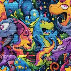 seamless Seamless 3D PBR texture featuring colorful cartoon-style graffiti animals texture 8k free download PBR