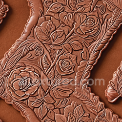seamless Seamless 3D embossed floral brown leather PBR texture with detailed carving texture 8k free download PBR