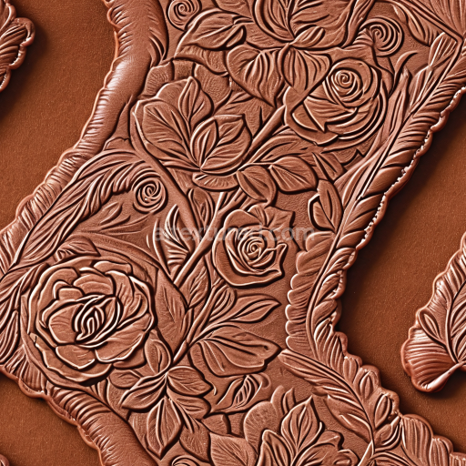 Seamless 3D embossed floral brown leather PBR texture with detailed carving