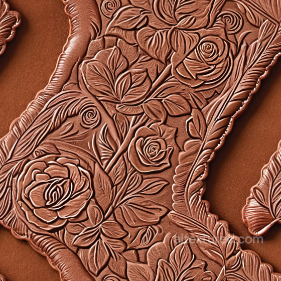 embossed floral brown leather PBR texture with detailed carving Leather texture preview