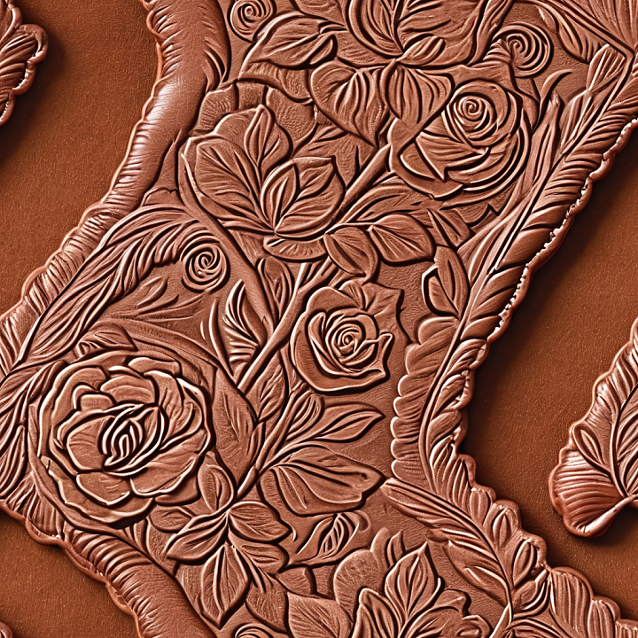 Embossed Floral Brown Leather With Detailed Carving seamless PBR texture preview