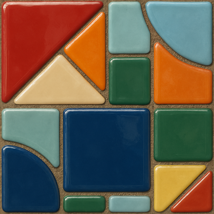 Ceramic Tiles Mosaic With Geometric Shapes And Glossy Finish seamless PBR texture preview