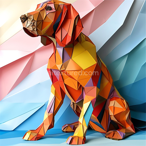 Seamless 3D PBR Texture Featuring a Colorful Origami-Style Bloodhound Dog