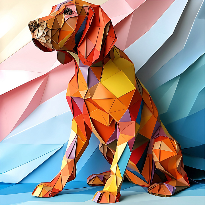 Featuring a Colorful Origami-Style Bloodhound Dog seamless PBR texture preview