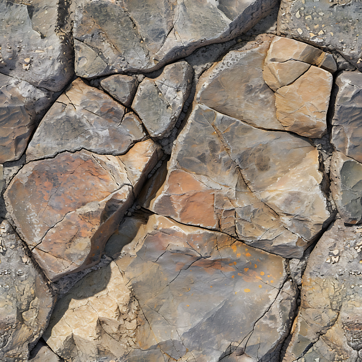 Weathered Stone Rock Ground with Natural Cracks and Earthy Tones seamless PBR texture preview