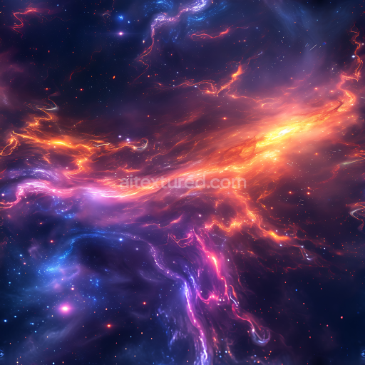 Seamless 3D Cosmic Nebula PBR Texture with Vibrant Glowing Plasma Streams