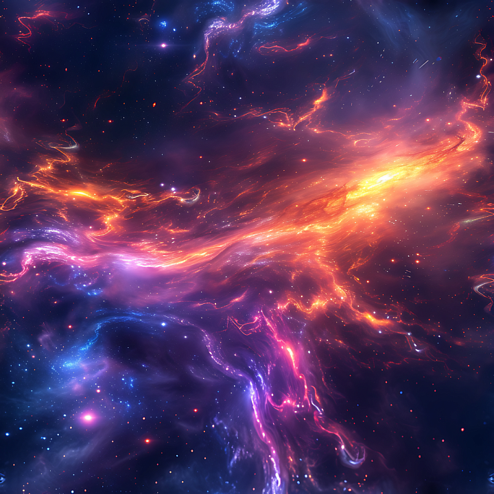 Cosmic Nebula with Vibrant Glowing Plasma Streams seamless PBR texture preview