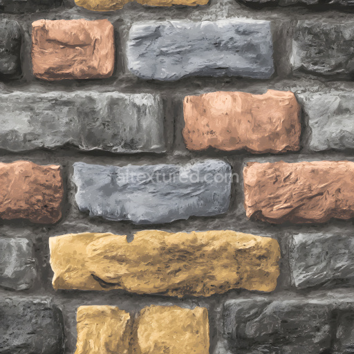 Seamless 3D Cracked Multi-Color Brick Wall PBR Texture with Rough Chipped Surface