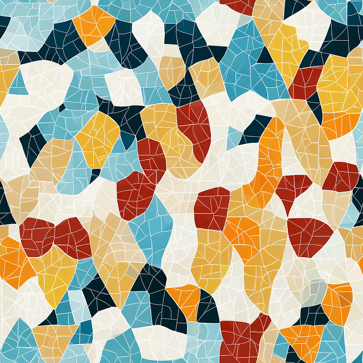 Mosaic Featuring Multicolored Irregular Ceramic Chip Tiles seamless PBR texture preview