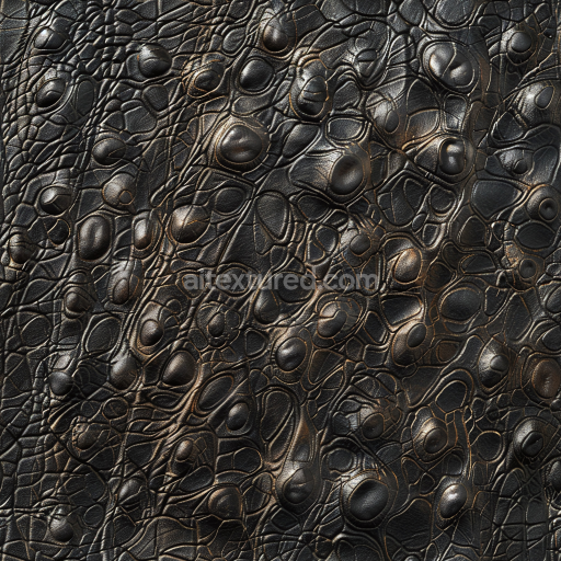 Seamless 3D Black Alligator Embossed Leather PBR Texture with High Gloss and Detailed Grain