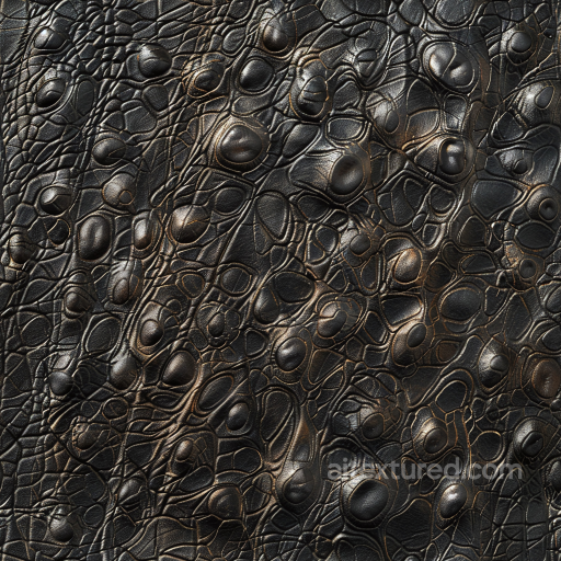 Black Alligator Embossed Leather PBR Texture with High Gloss and Detailed Grain seamless Leather PBR texture