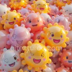 seamless Seamless 3D Inflated PBR Texture Featuring Glossy Cartoon Sun and Cloud Shapes texture 8k free download PBR