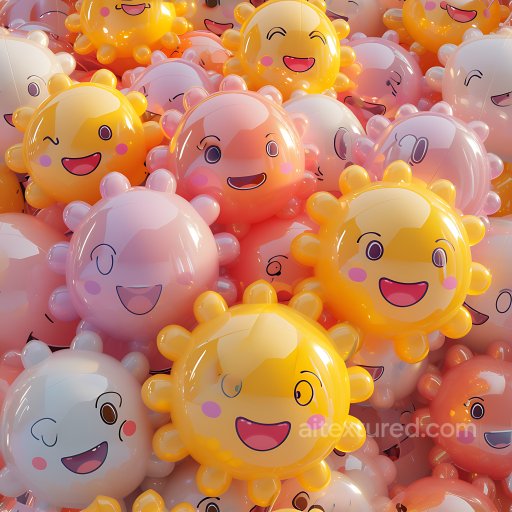 Inflated PBR Texture Featuring Glossy Cartoon Sun and Cloud Shapes seamless Inflated PBR texture