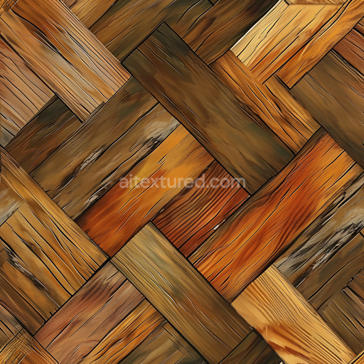 Seamless 3D PBR Texture of Rustic Reclaimed Wood Parquet with Varied Grain Patterns