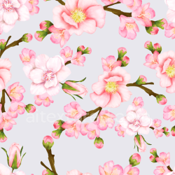 seamless Seamless 3D PBR Texture of Soft Pink Watercolor Cherry Blossoms with Buds texture 8k free download PBR