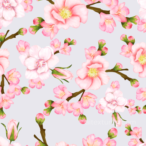 Soft Pink Watercolor Cherry Blossoms Seamless Texture with Buds seamless Watercolor Cherry PBR texture