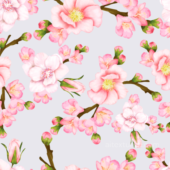 Soft Pink Watercolor Cherry Blossoms Seamless Texture with Buds Watercolor Cherry texture preview
