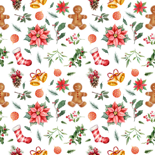 Pattern Bundle - Seamless 3D Pattern PBR Texture Featuring Christmas Motifs with Gingerbread, Poinsettia &… texture preview