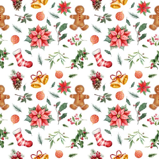 Pattern PBR Texture Featuring Christmas Motifs with Gingerbread, Poinsettia & Holiday Fol… seamless Pattern Bundle PBR texture