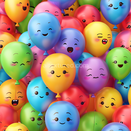 Seamless 3D Inflated Balloon Vinyl PBR Texture with Colorful Smiling Faces