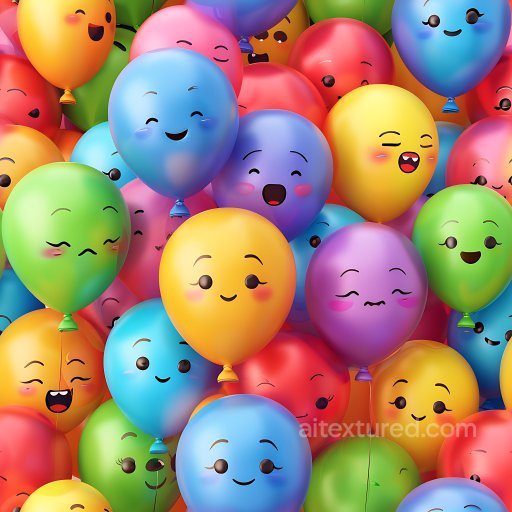 Inflated Balloon Vinyl PBR Texture with Colorful Smiling Faces seamless Inflated PBR texture